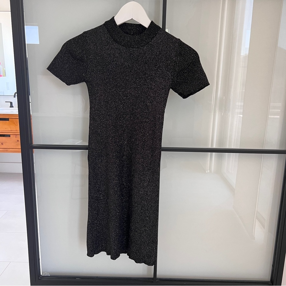 Zara Girls Gold Metallic Black Knit Dress